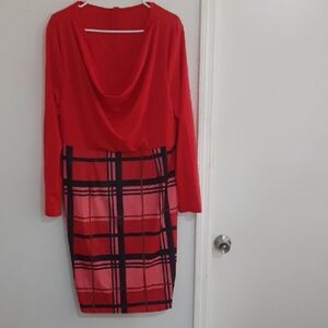 Red Plaid Long Sleeve Dress